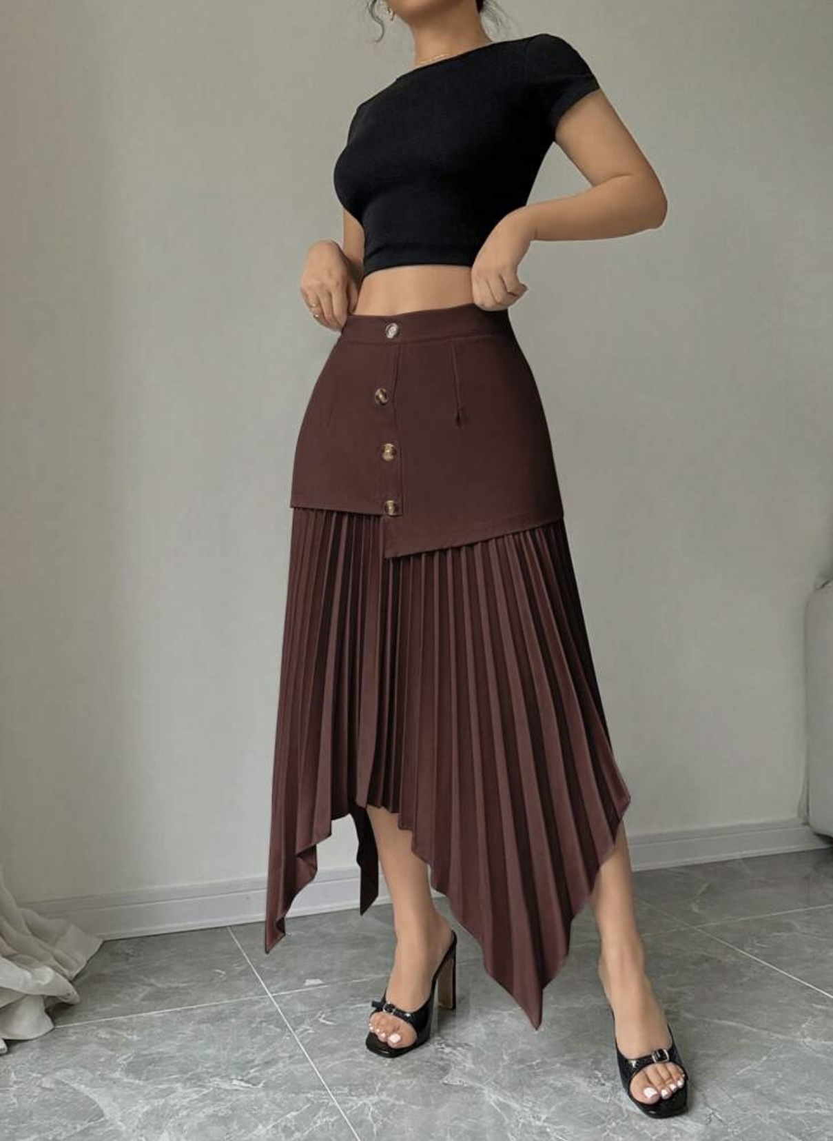 Asymmetric Hem Skirt Brown