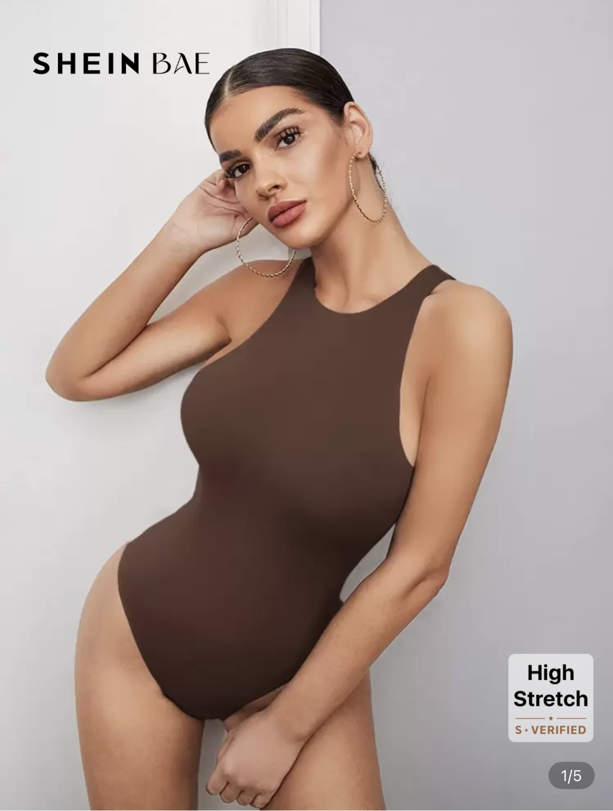 Solid Tank Bodysuit Brown